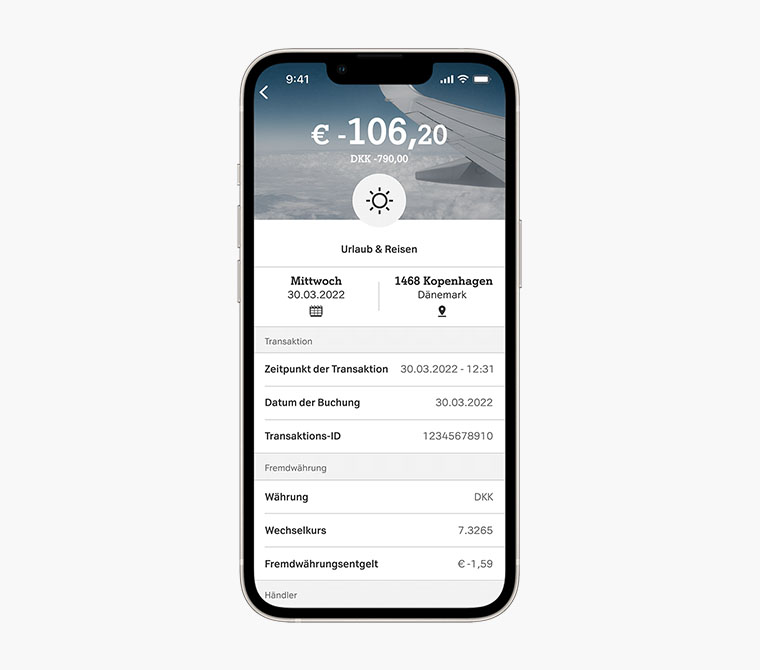A1 Mastercard App zeigt Details zu einer Transaktion